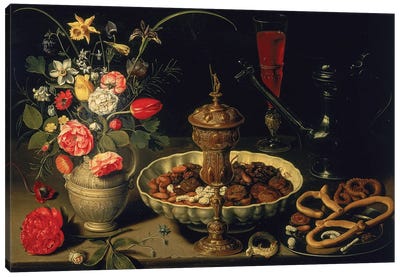 Still Life Of Flowers And Dried Fruit, 1611 Canvas Art Print