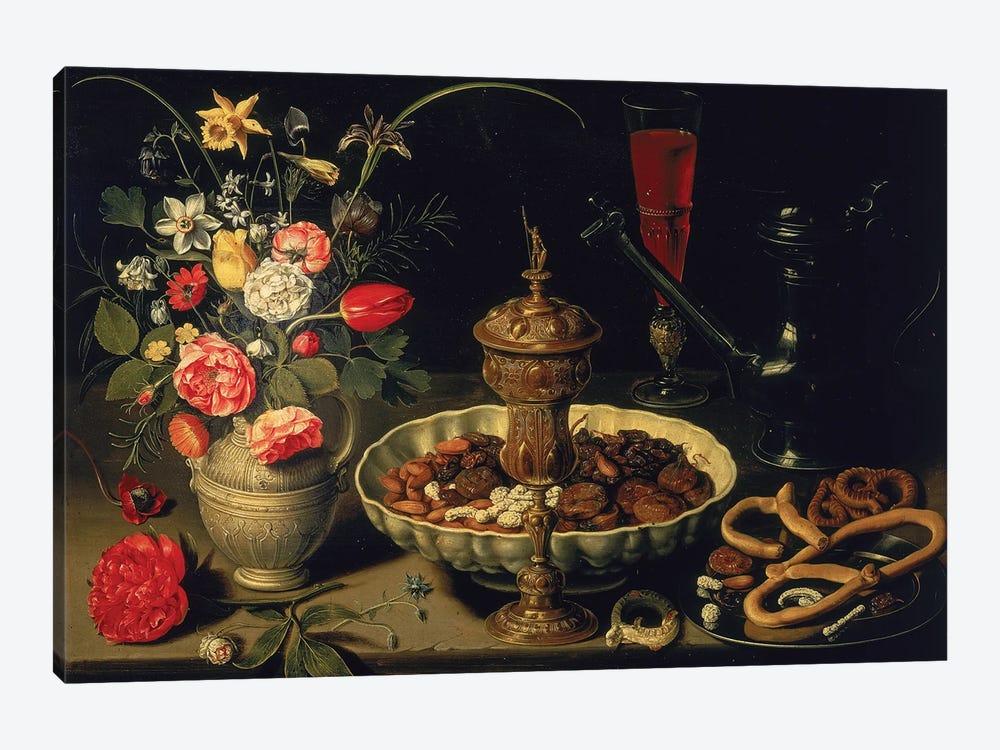 Still Life Of Flowers And Dried Fruit, 1611 by Clara Peeters 1-piece Canvas Art Print