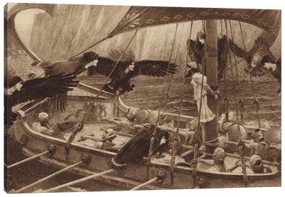 Ulysses And The Sirens Canvas Art Print - John William Waterhouse
