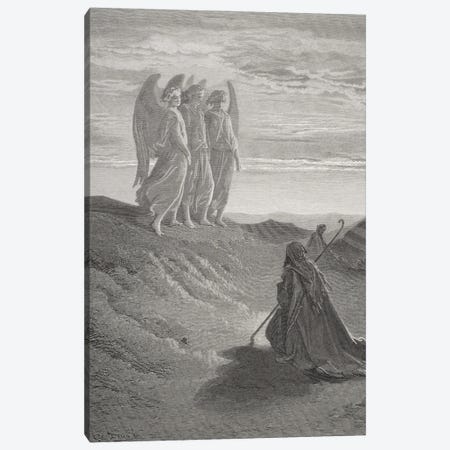 Abraham And The Three Angels (Illustration From Dore's The Holy Bible), 1866 Canvas Print #BMN6792} by Gustave Dore Art Print