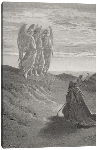 Abraham And The Three Angels (Illustration From Dore's The Holy Bible), 1866 Canvas Art Print