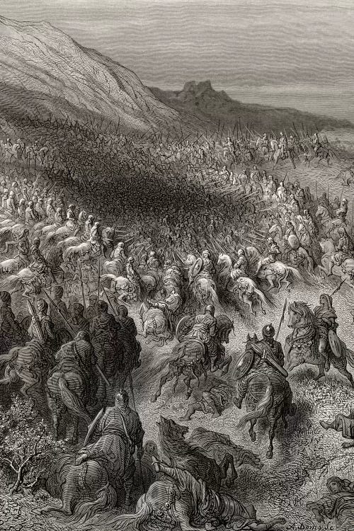 Crusaders Surrounded By Saladin's Army (Illustration From Michaud's Bibliotheque des Croisades), 1877