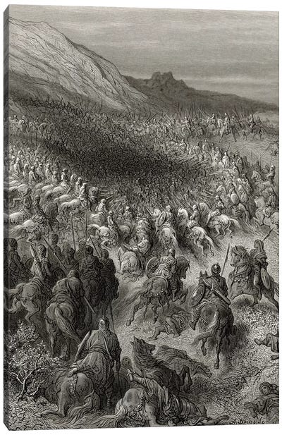 Crusaders Surrounded By Saladin's Army (Illustration From Michaud's Bibliotheque des Croisades), 1877 Canvas Art Print - Army Art