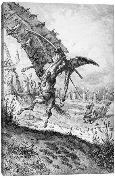 Don Quixote And The Windmills (Illustration From Don Quixote de la Mancha) Canvas Art Print