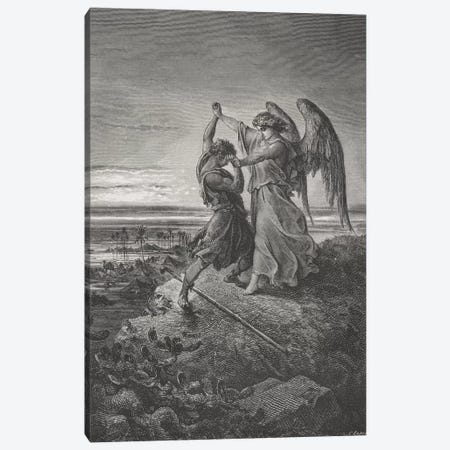 Jacob Wrestling With The Angel, Genesis 32:24-32 (Illustration From Dore's The Holy Bible), 1866 Canvas Print #BMN6800} by Gustave Dore Canvas Art Print