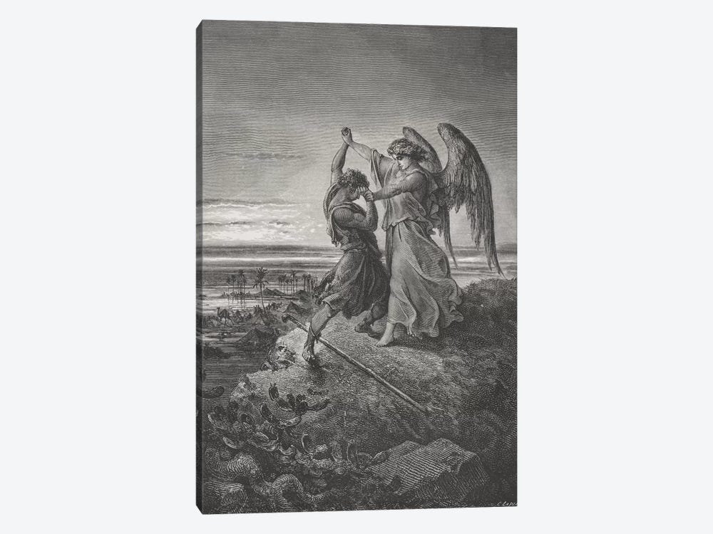 Jacob Wrestling With The Angel, Genesis 32:24-32 (Illustration From Dore's The Holy Bible), 1866 1-piece Canvas Artwork