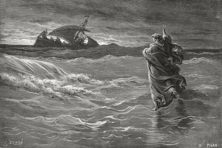 Jesus Walking On The Sea, John 6:19-21 (Illustration From Dore's The Holy Bible), 1866