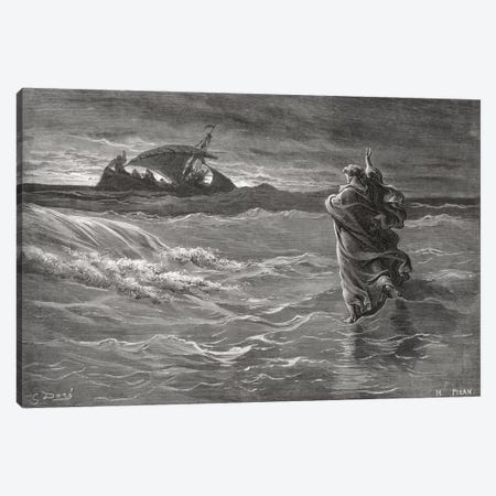 Jesus Walking On The Sea, John 6:19-21 (Illustration From Dore's The Holy Bible), 1866 Canvas Print #BMN6803} by Gustave Dore Art Print
