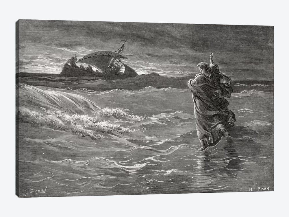 Jesus Walking On The Sea, John 6:19-21 (Illustration From Dore's The Holy Bible), 1866 by Gustave Dore 1-piece Art Print