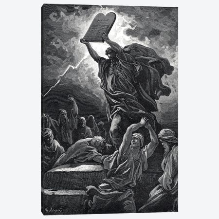 Moses Breaking The Tablets Of Law, Exodus 32:19 (Illustration From Dore's The Holy Bible), 1866 Canvas Print #BMN6806} by Gustave Dore Canvas Artwork