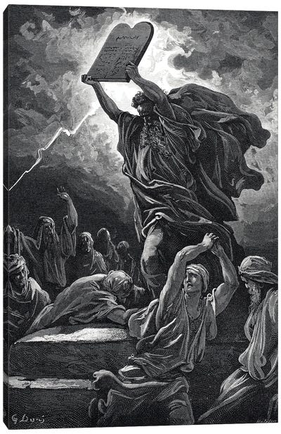 Moses Breaking The Tablets Of Law, Exodus 32:19 (Illustration From Dore's The Holy Bible), 1866 Canvas Art Print