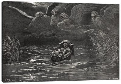 The Child Moses On The Nile, Exodus 2:1-4 (Illustration From Dore's The Holy Bible), 1866 Canvas Art Print