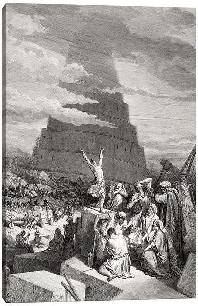 The Confusion Of Tongues, Genesis 11:7-9 (Illustration From Dore's The Holy Bible), 1866 Canvas Art Print