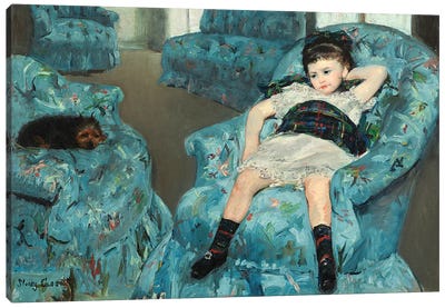 Little Girl In A Blue Armchair, 1878 Canvas Art Print - Impressionism Art