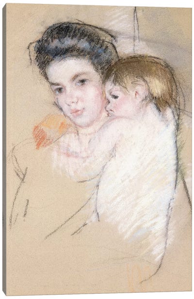 Mother And Nude Child Canvas Art Print - Mary Cassatt