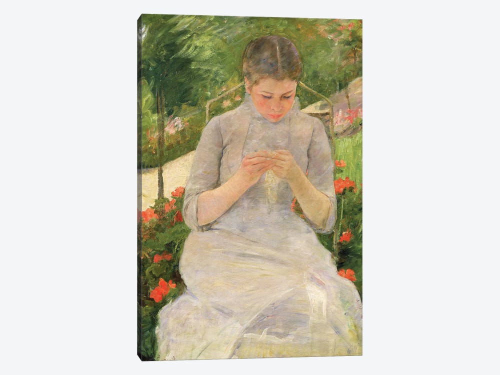 Young Woman Sewing In The Garden, c.1880-82 1-piece Canvas Wall Art