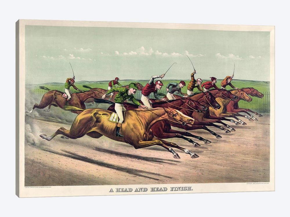A Head And Head Finish, 1892 by Currier & Ives 1-piece Canvas Art Print