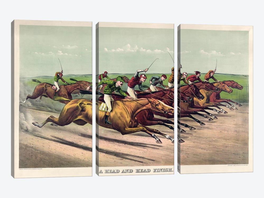 A Head And Head Finish, 1892 by Currier & Ives 3-piece Art Print