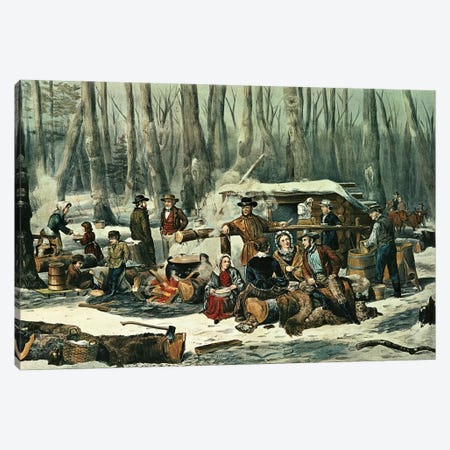 American Forest Scene - Maple Sugaring, 1856 Canvas Print #BMN6894} by Currier & Ives Canvas Art Print