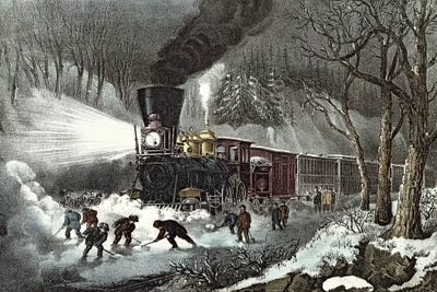 American Railroad Scene, 1871 by Currier & Ives metal wall art