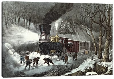 American Railroad Scene, 1871 Canvas Art Print - Currier & Ives