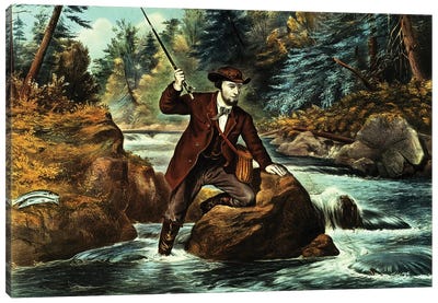 Brook Trout Fishing - An Anxious Moment, 1862 Canvas Art Print - Currier & Ives