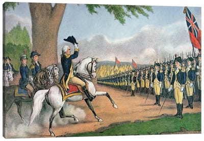 George Washington Taking Command Of The American Army At Cambridge, Massachusetts, 3rd July, 1775 Canvas Art Print - Currier & Ives