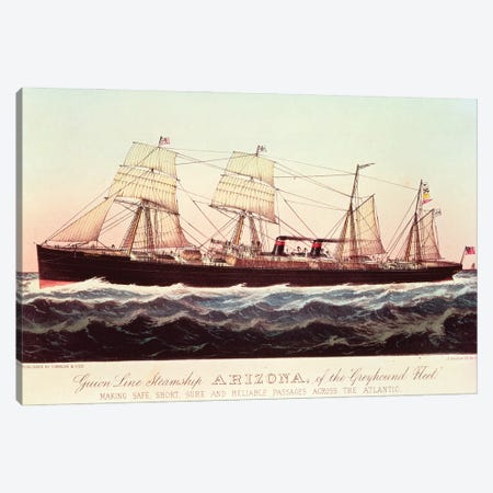 Guion Line Steamship Arizona, Of The Greyhound Fleet, Making Safe, Short And Reliable Passages Across The Atlantic Canvas Print #BMN6911} by Currier & Ives Canvas Print