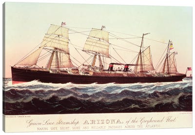 Guion Line Steamship Arizona, Of The Greyhound Fleet, Making Safe, Short And Reliable Passages Across The Atlantic Canvas Art Print - Currier & Ives