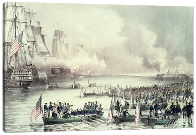 Landing Of The American Force At Vera Cruz Under General Scott, March 1847 Canvas Art Print - Currier & Ives