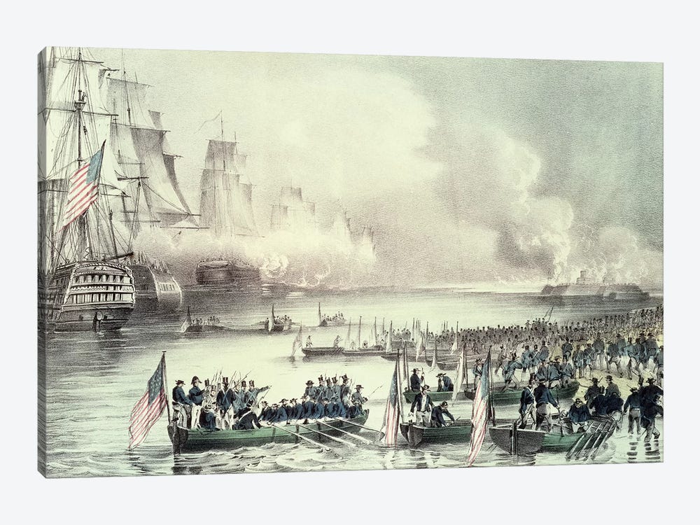 Landing Of The American Force At Vera Cruz Under General Scott, March 1847 by Currier & Ives 1-piece Canvas Wall Art