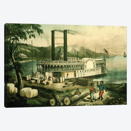 Loading Cotton On The Mississippi, 1870 Canvas Print #BMN6915} by Currier & Ives Canvas Art