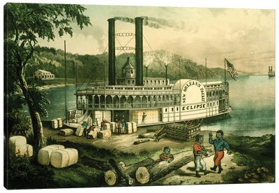 Loading Cotton On The Mississippi, 1870 Canvas Art Print - Currier & Ives