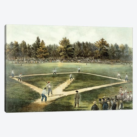 The American National Game Of Baseball - Grand Match At Elysian Fields, Hoboken, NJ, 1866 Canvas Print #BMN6919} by Currier & Ives Canvas Art Print