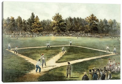 The American National Game Of Baseball - Grand Match At Elysian Fields, Hoboken, NJ, 1866 Canvas Art Print - Currier & Ives