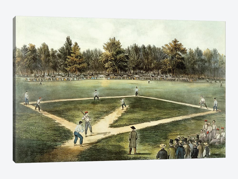 The American National Game Of Baseball - Grand Match At Elysian Fields, Hoboken, NJ, 1866 by Currier & Ives 1-piece Canvas Print