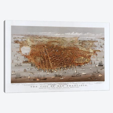 The City Of San Francisco, Bird's Eye View From The Bay Looking South-West, c.1878 Canvas Print #BMN6925} by Currier & Ives Canvas Art Print