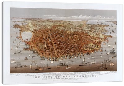 The City Of San Francisco, Bird's Eye View From The Bay Looking South-West, c.1878 Canvas Art Print - Currier & Ives