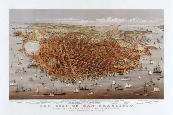 San Francisco: The City Of San Francisco, Bird's Eye View From The Bay Looking South-West, c.1878 by Currier & Ives
