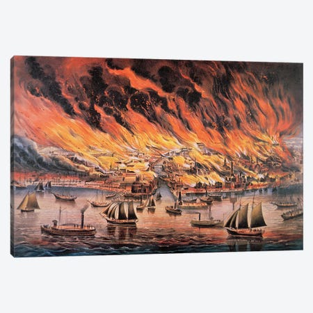 The Great Fire Of Chicago, 1871 Canvas Print #BMN6928} by Currier & Ives Canvas Art