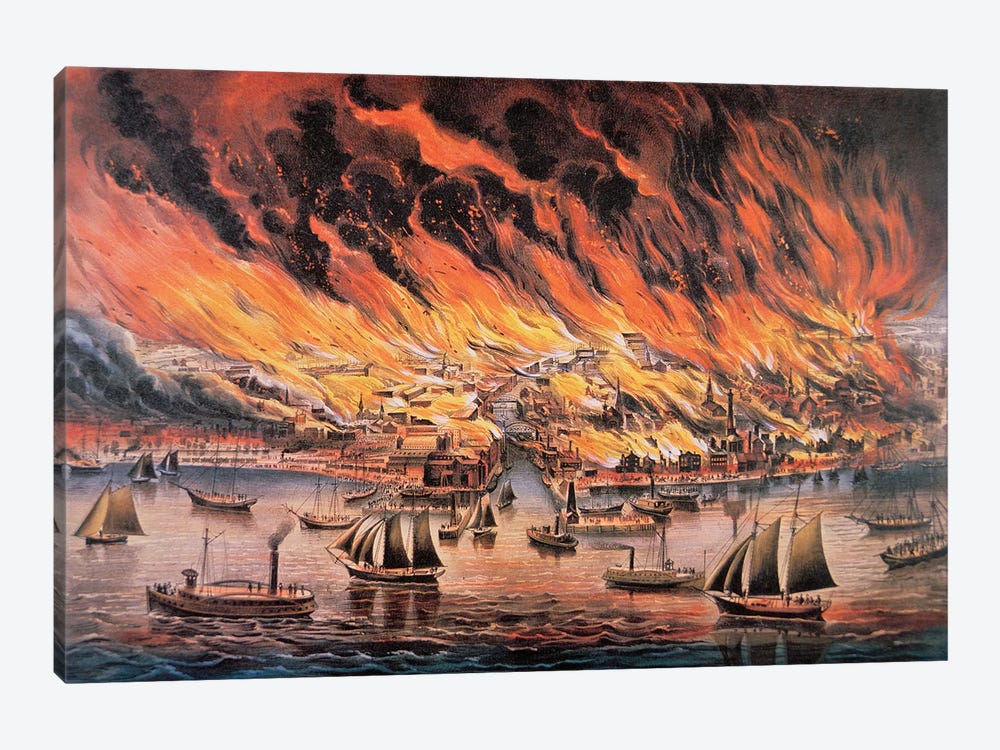 The Great Fire Of Chicago, 1871 by Currier & Ives 1-piece Canvas Art Print