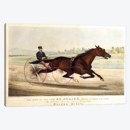 The King Of The Turf "St. Julien", Driven By Orrin A. Hickok, 1880 Canvas Print #BMN6930} by Currier & Ives Canvas Art Print