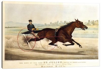The King Of The Turf "St. Julien", Driven By Orrin A. Hickok, 1880 Canvas Art Print - Horse Racing Art