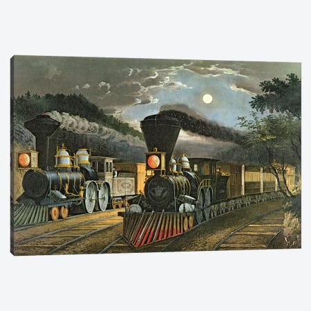 The Lightning Express Trains, 1863 Canvas Print #BMN6933} by Currier & Ives Canvas Print
