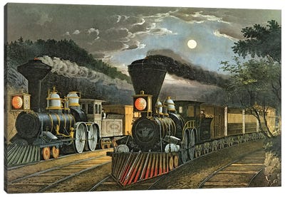 The Lightning Express Trains, 1863 Canvas Art Print - Currier & Ives