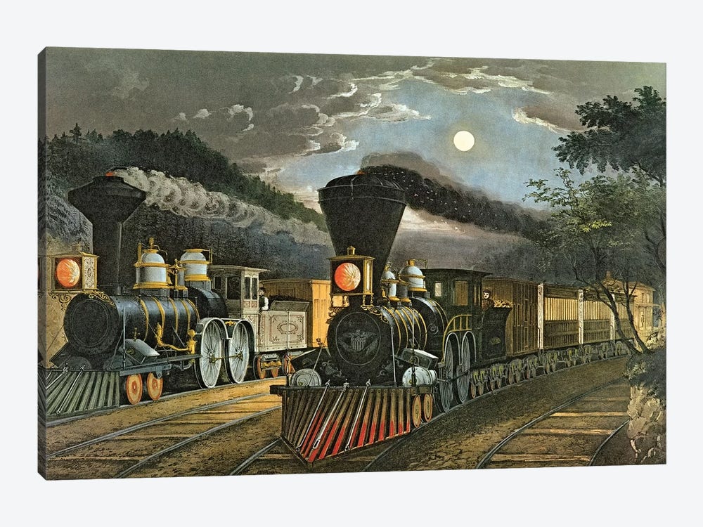 The Lightning Express Trains, 1863 by Currier & Ives 1-piece Canvas Art Print