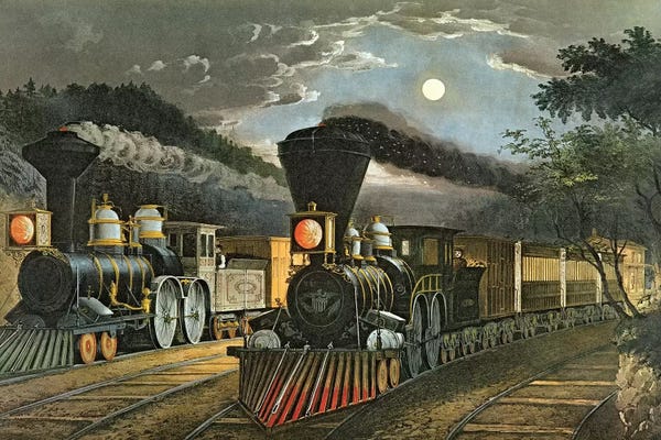 Trains: The Lightning Express Trains, 1863 by Currier & Ives