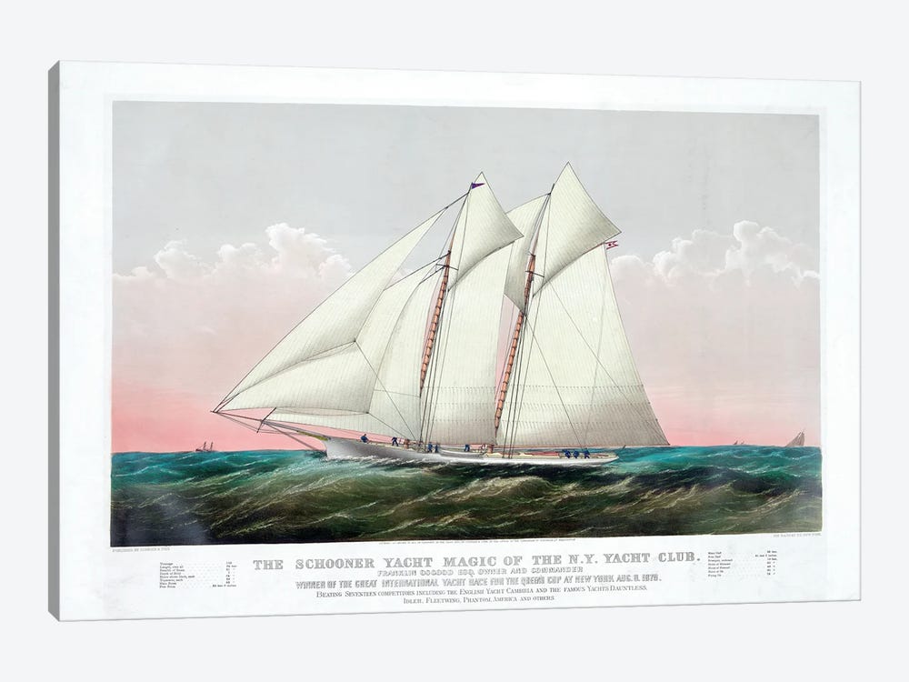 The Schooner Magic Of The New York Yacht Club, 1870 by Currier & Ives 1-piece Canvas Art Print