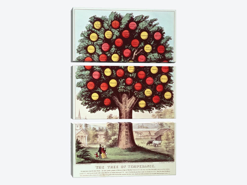 The Tree Of Temperance, 1872 3-piece Canvas Print