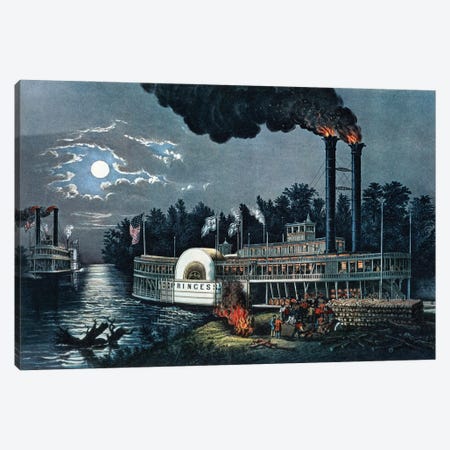Wooding Up On The Mississippi Canvas Print #BMN6939} by Currier & Ives Canvas Print